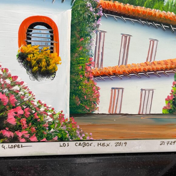 Mexican Tile Oil Paintings Lot of 2 Los Cabos Oceanside Vineyard - Picture 3 of 11